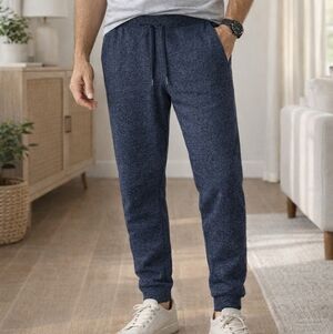 3/$25 Eddie Bauer Textured Marled Mens Soft Lounge Jogger Sweatpants Navy S